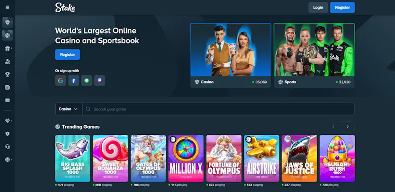 Stake Casino and Sportsbook Homepage Screenshot